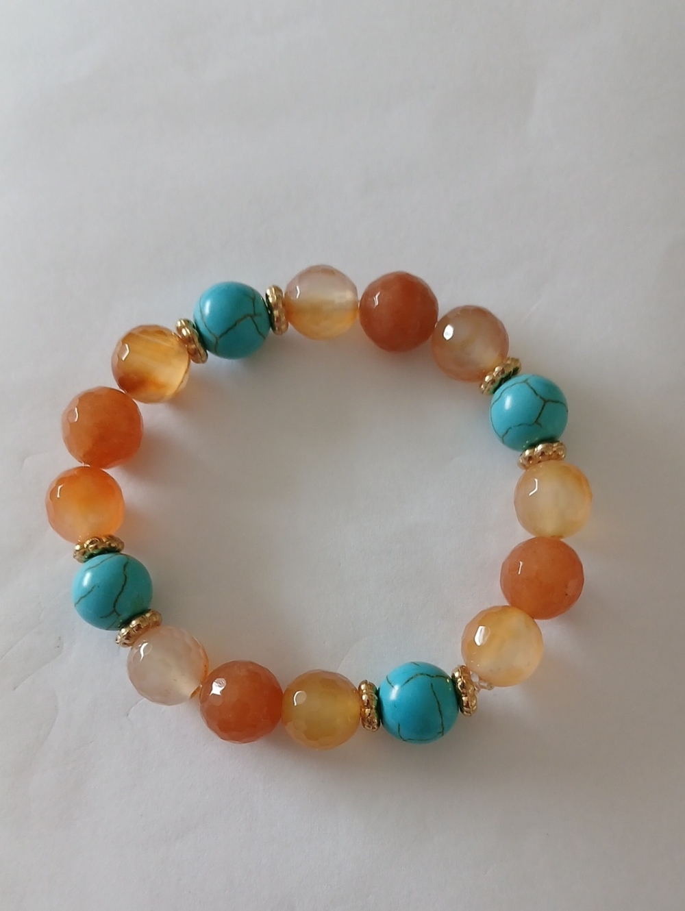 Turquoise & Orange Agate Beaded  Bracelet